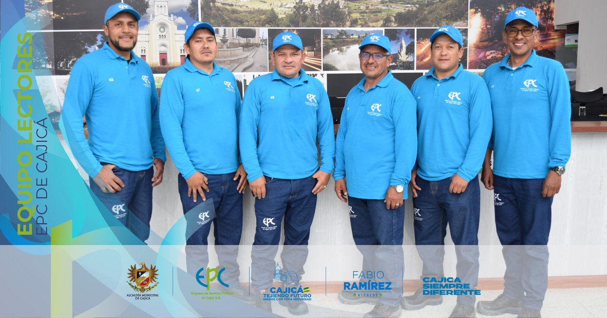 Equipo de lectores de la EPC de Cajicá! Lucen un nuevo uniforme que los identifica como operarios autorizados para ingresar a tu vivienda o negocio y realizar la lectura de medidores de agua. Si tienes alguna duda de su identidad, llama al 310 565 6959. epccajica.gov.co/lectores
