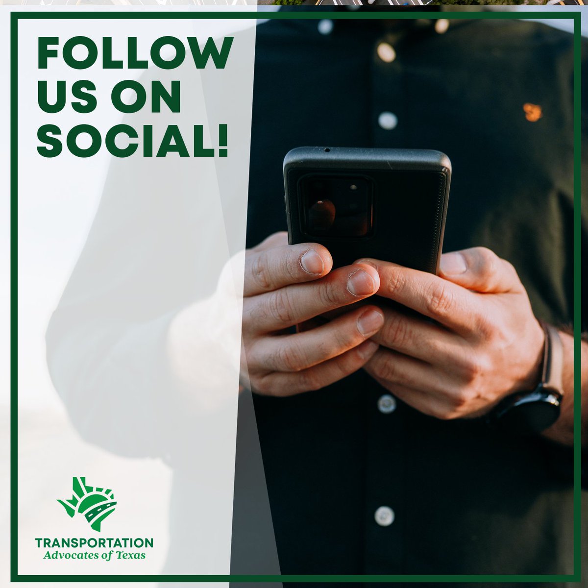 TXtranspo's tweet image. Want to stay in the loop about transportation news in Texas?🌟🛣️✨

Follow us on Facebook, Instagram, Twitter and LinkedIn to join our community of passionate advocates and make your voice heard as we work towards building a better transportation system for Texas. 🤝💪