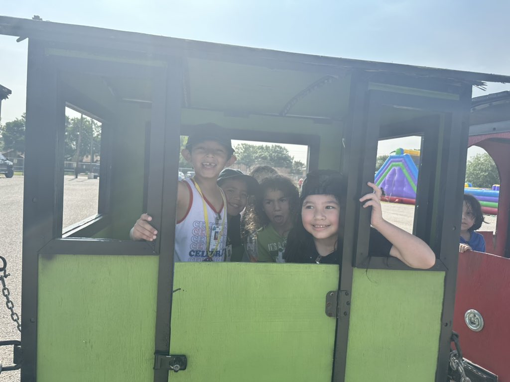 Kindergarten riding the train during our EOY party! @JHaleyBulldogs