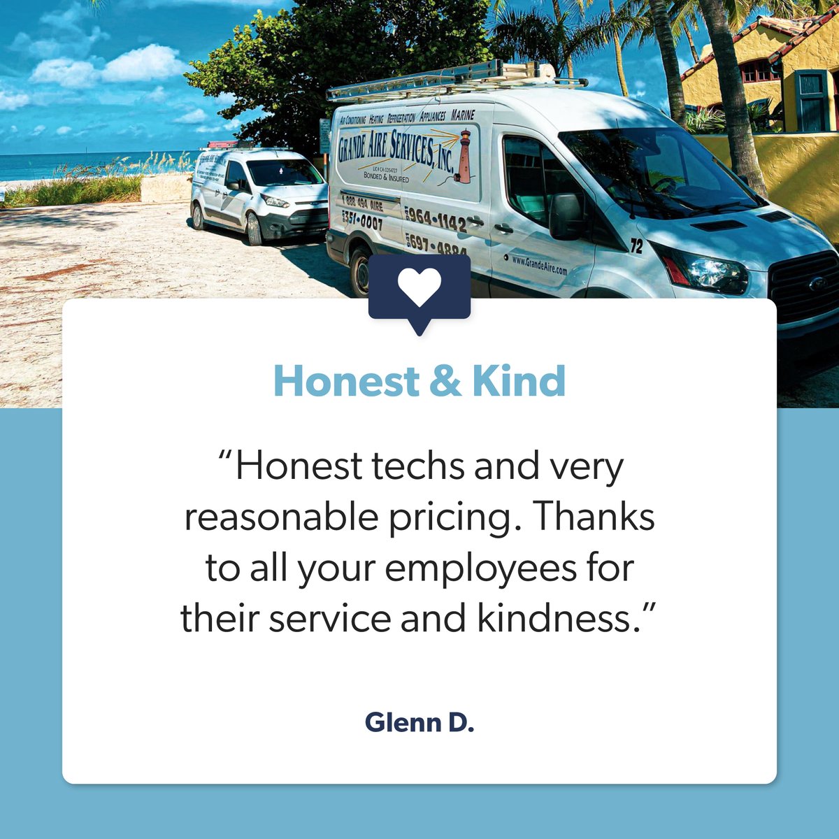 Excellent customer service is our top priority! Thank you for choosing Grande Aire for your air conditioner repair, Glenn 🤝 We appreciate the 5-star review! #FiveStarFriday #GrandeAire