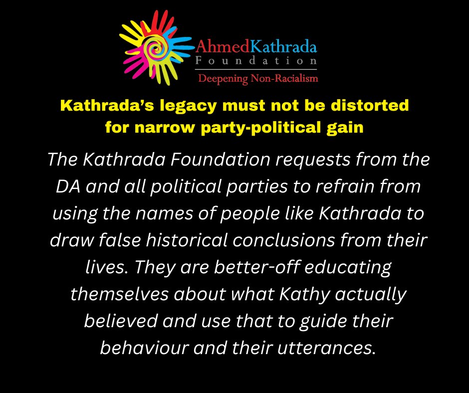 Ahmed Kathrada Foundation (@ahmedkathradaf) on Twitter photo The AKF's statement emphasizes the importance of preserving Kathrada's legacy without distorting it for narrow party-political interests. Here are key excerpts from the statement:
#KathradasLegacy The AKF's statement emphasizes the importance of preserving Kathrada's legacy without distorting it for narrow party-political interests. Here are key excerpts from the statement:
#KathradasLegacy