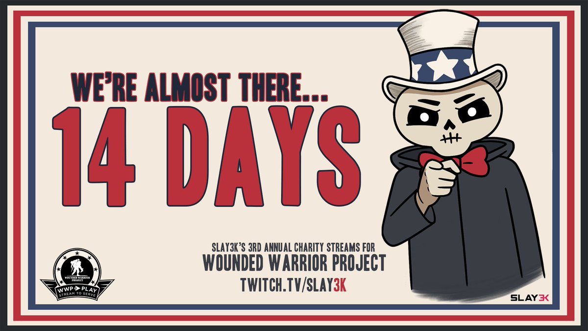 We're closing on our 3rd Annual Charity streams for @wwp 

Two weeks away! Mark your calendars!

@tiltify #woundedwarrior
