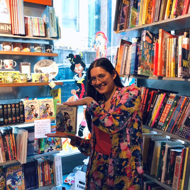 GoshComics's tweet photo. We've had the wonderful @fred_tornager in the shop today, all the way from Denmark, to paint our windows in celebration of her brand new norse mythology manga, GUNHILD! Thank you so much Fred! And many thanks to @Saturday_am and publisher @QuartoKids too.

https://t.co/kCy2b7lc5T https://t.co/9H0c871LTA