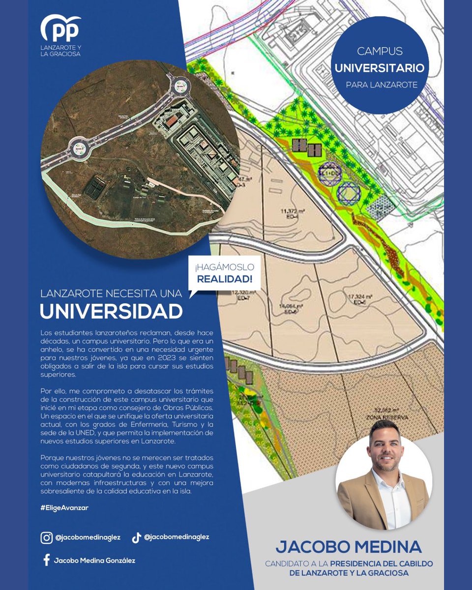 jacobo_medina's tweet photo. ¡Campus universitario en Lanzarote YA!
#JacoboMedina2023
#politicalanzarote #pplanzarote #arrecife #yaiza #sanbartolome #playahonda #teguise #lagraciosa https://t.co/V2vDOMgHEQ