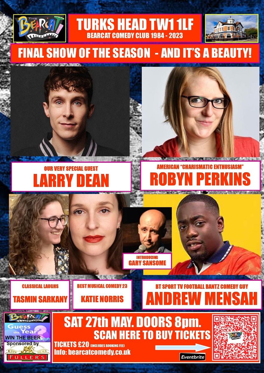 Happy Ending. . . @LarryDeanComedy @robynHperkins @NorrisParker26 1/2 Tasmin Sarkany @andrewmensah__ @garysansome Gala night to finish! Tickets: bearcatcomedy.co.uk Be there for the start! Doors 8pm Show 8.30