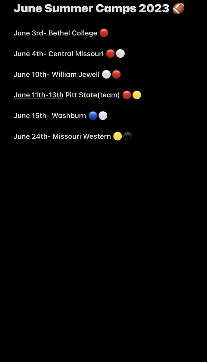 Here’s the list of camps I will be attending in June. Looking forward to the opportunity to compete and learn! @CoachGrider_BC @CoachStokesBC <a href="/H_HAWK/">Hayden Hawk</a> <a href="/JonesgGreg/">Greg Jones, CSCS</a> <a href="/CoachHall_FB/">Jackson Hall</a> <a href="/coachKastens/">Alex Kastens</a> @FettNick <a href="/Coachbwright4/">Brian Wright</a> @wucoachschurig @Josh_OsbornWU <a href="/CoachStLouis/">Patrick St. Louis</a> <a href="/TylerFenwick2/">Tyler Fenwick</a>