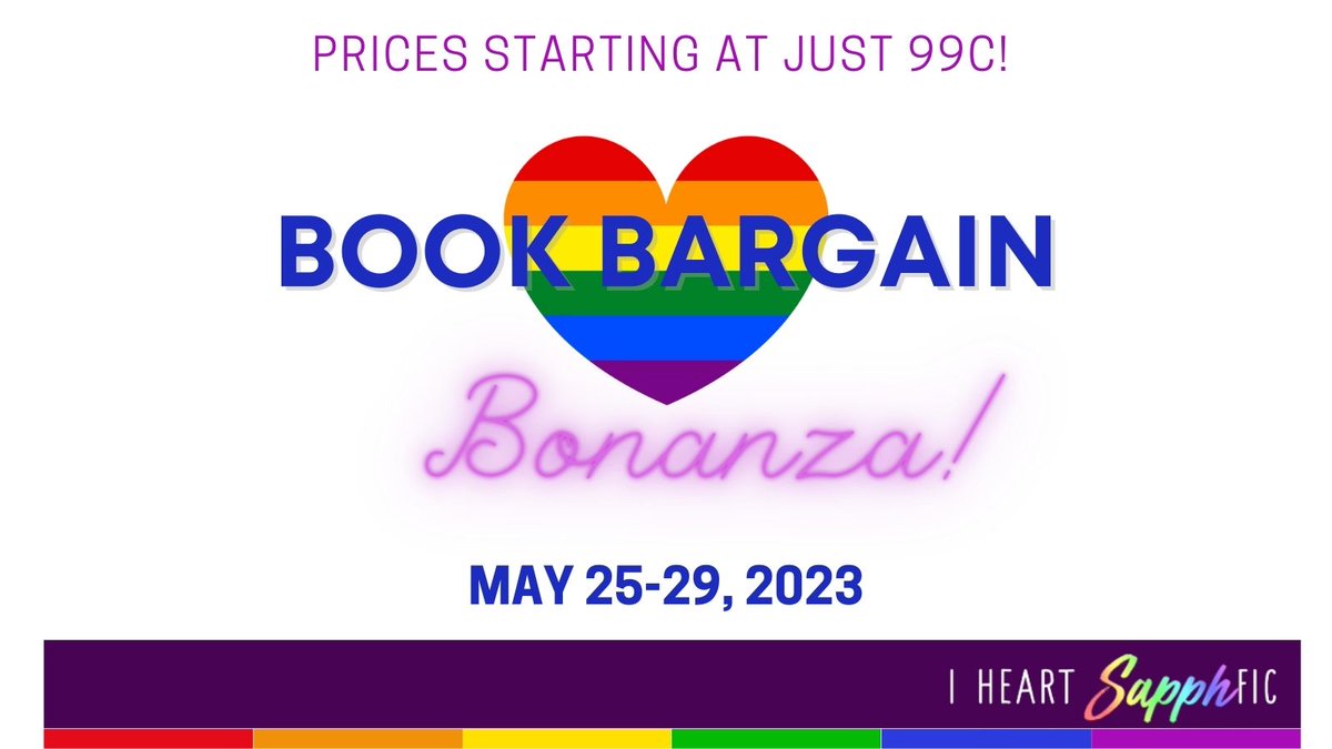 Check out the I Heart SapphFic Book Bargain Bonanza

Over 150 books are on sale, including authors:

<a href="/fionazedde/">🏳️‍🌈🇯🇲 XYZedde</a> <a href="/SuzeSnowAuthor/">SuzeSnow</a> <a href="/CMills_author/">Charlotte Mills</a> <a href="/AlysiaDEvans1/">Alysia D Evans</a> @max_ellendale <a href="/MorleyAuthor/">Violet Morley Author</a>

Deets here: bit.ly/3BTe9aP

Last day is May 29

#SapphicBooks #Lesfic #QueerReads