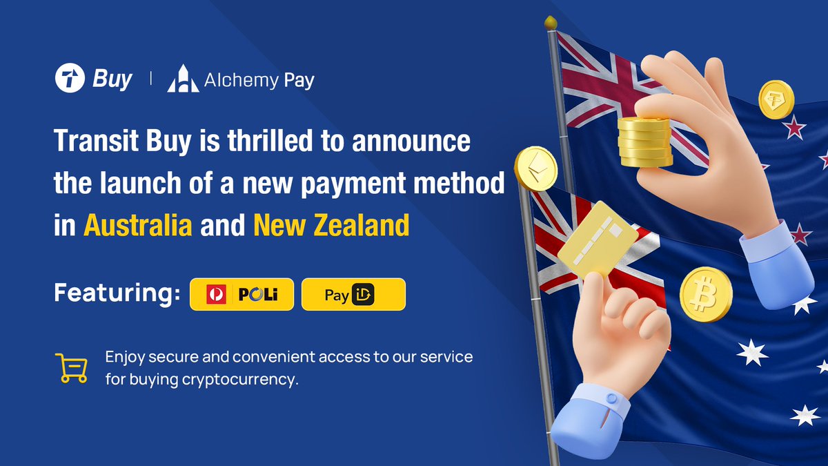 TransitFinance's tweet photo. We're thrilled to announce the launch of a #new #payment method that makes transactions easier and more convenient than ever before!   
Our new method - #Poli - is now available in #Australia 🇦🇺 and #New Zealand 🇳🇿.  
With transaction limits ranging from $15 to $2000 USD, and support for legal currencies #AUD and #NZD, you'll be able to use #Poli for all your payment needs.  
For on-ramp customers in #Australia, we also offer #PayID as a payment option. With transaction limits ranging from $15 to $2000 USD, and support for legal currency #AUD, #PayID provides a fast and secure way to make payments.  
Thank you for choosing our services. We hope you enjoy the benefits of our new payment methods.🇦🇺 🇳🇿
@AlchemyPay