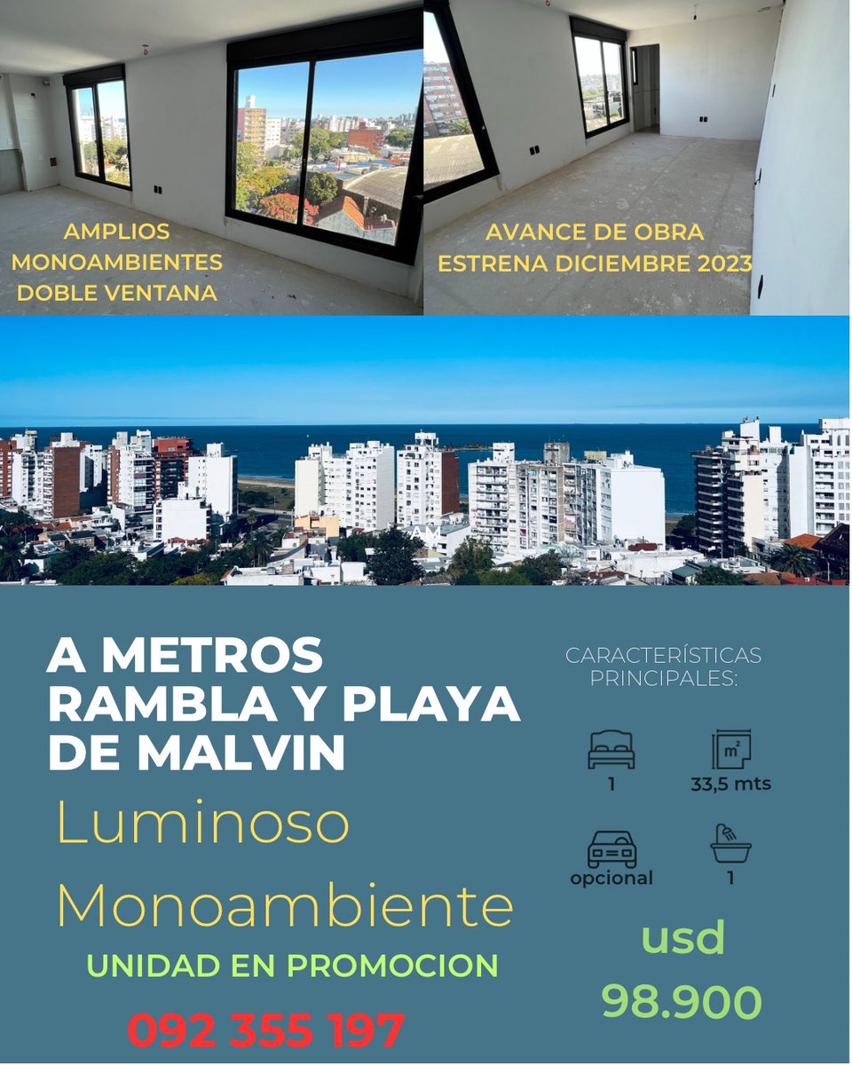 proyectosazul's tweet photo. Luminoso Monoambiente a metros de la Playa y Rambla de Malvin. Calidad de vida. Estrena en Diciembre. Unidad en promoción USD 98.900 
Consulte 092 355 197 https://t.co/8eJwlHsP7D