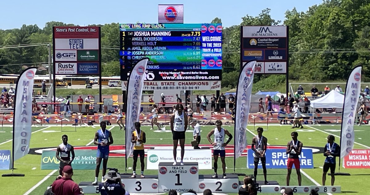 Breaking the MSHSAA meet record, Josh Manning brings home the Long Jump State Championship with a 7.73m leap. Wow!!