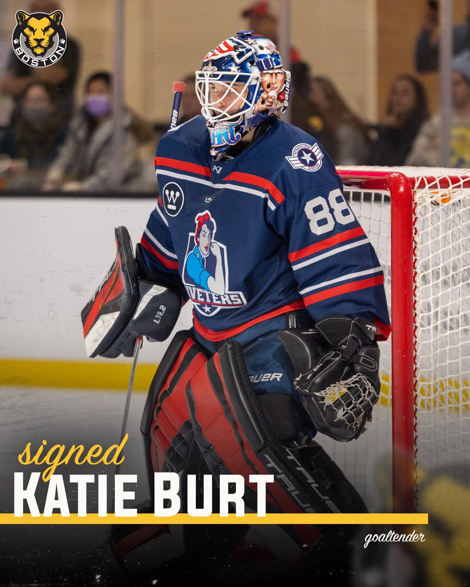 TheBostonPride's tweet photo. 🚨SIGNING NEWS 🚨
BURT IS BACK! After spending the last season with the Riveters, goaltender Katie Burt is returning to the Pride!
✍️: https://t.co/wwAQ5PPL5Y
#PridePHF | @KatieBurt33 https://t.co/URuq0aPmni