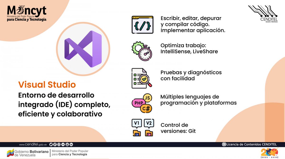 fonacit_ve's tweet photo. #Conoce 👉 Las ventajas y desventajas del popular editor de código fuente “Visual Studio Code”del Centro Nacional de Desarrollo e Investigación en Tecnologías Libres #Cenditel👩💻🇻🇪
+Info: https://t.co/82rtkf28az
#SiempreJuntoAlPueblo #26May https://t.co/WTl1AyIdRc