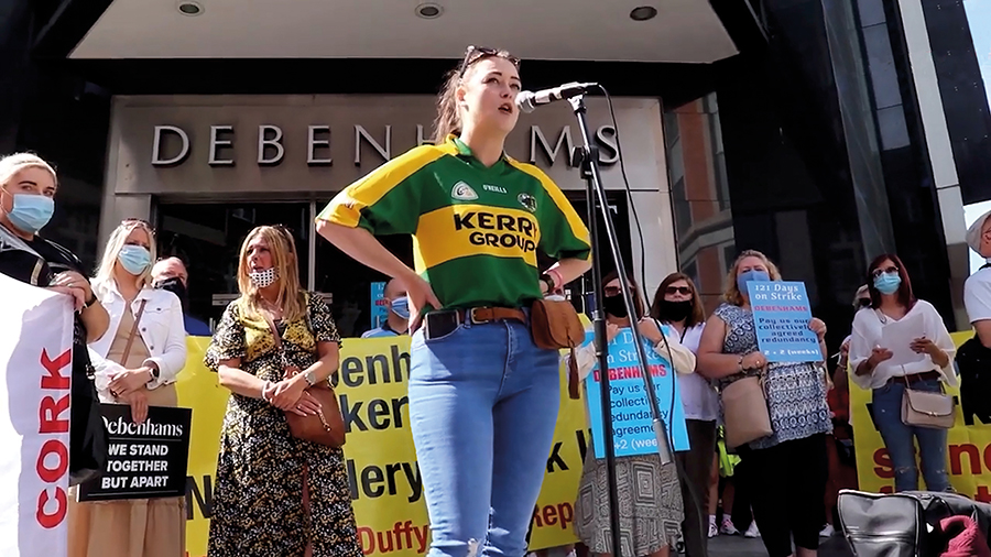 RTE_GUIDE's tweet photo. Our Big-screen Movie to Watch is 406 Days. Joe Lee's powerful documentary looks at the workforce (95% female) that launched the longest industrial dispute in Irish labour history when they were unceremoniously made redundant by Debenhams during the pandemic https://t.co/QoAsnavYxG