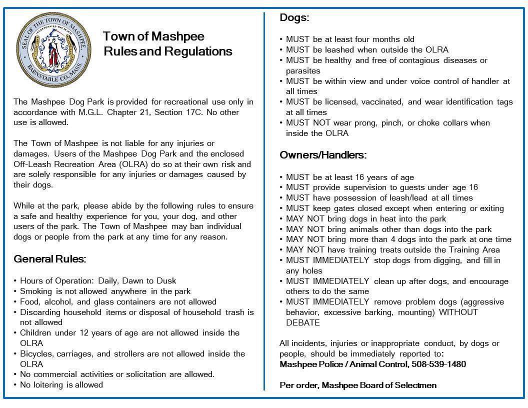 #Mashpee Dog Park Rules and Regulations