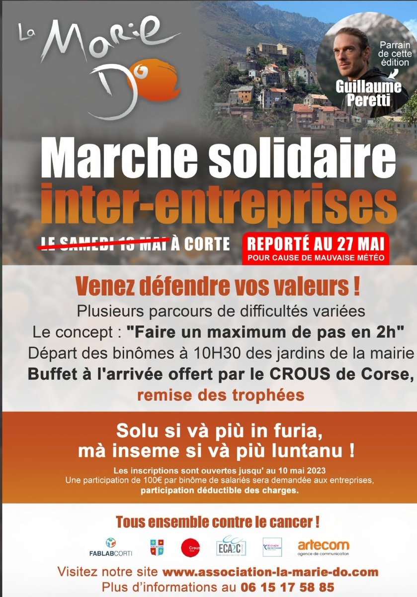 JChibaudel's tweet photo. #MarieDo
5 binômes @CFCORSE inscrits à cette marche inter-entreprises 27/05/23 #Corti
Tous #Ensemble contre le Cancer ! #Solidarité 🙏💪 https://t.co/mIC1ALNuum
