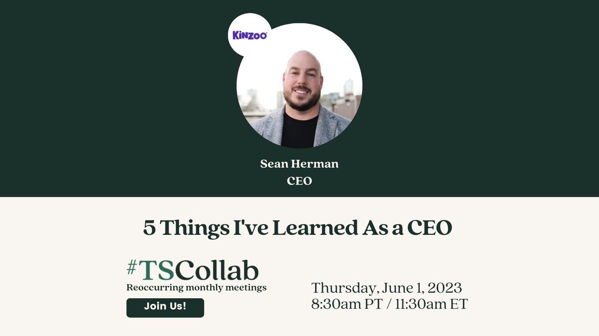 SpectrumLabsAI's tweet photo. June 1st! Join a #TSCollab with Sean Herman, CEO of @kinzoofamily, as he shares top lessons from leading a startup.
Apply to join #TSCollective: https://t.co/bniHC5F0WW
#trustandsafety #saferinternet https://t.co/K9zlAD4Plv