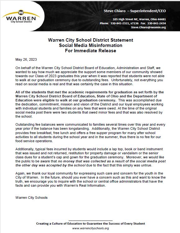 WCS Statement: Graduation/Fees
#GoRaiders