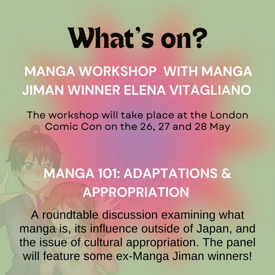 <a href="/MCMComicCon/">MCM Comic Con</a> returns with some Manga Jiman stars on the programme:
Join <a href="/EvitaglianoArt/">Elena Vitagliano Art</a>'s Manga Workshop: 26, 27 and 28 May.
Or @mayamadatv in a roundtable discussion with ex-Manga Jiman entrants!  28 May!
Tickets: mcmcomiccon.com