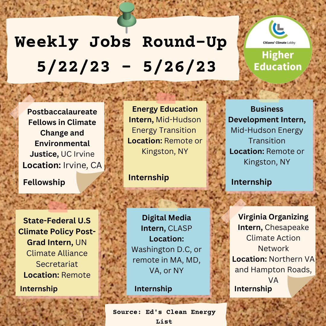 Time for our weekly #climatejobs round up! Lots of internships this week with in-person and remote options too. Click the link in our bio for more!