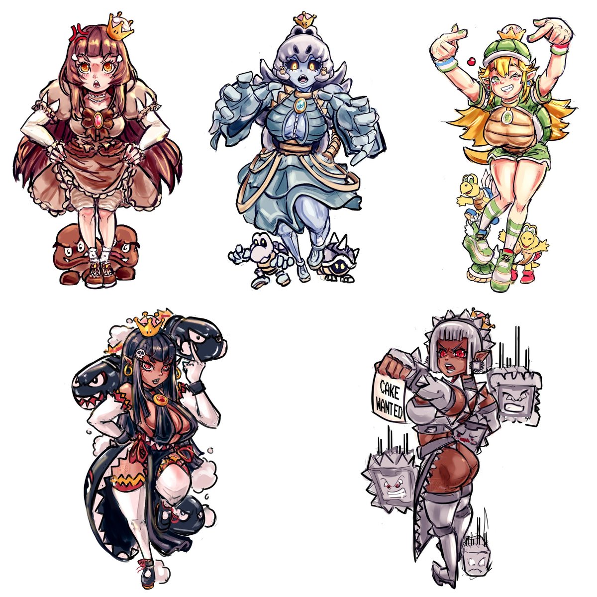 ExodamArtworks's tweet image. All the Mario girls I've drawn this week!

#koopa #bowsette #thwomp #goomba #bulletbill #drybones #rule63