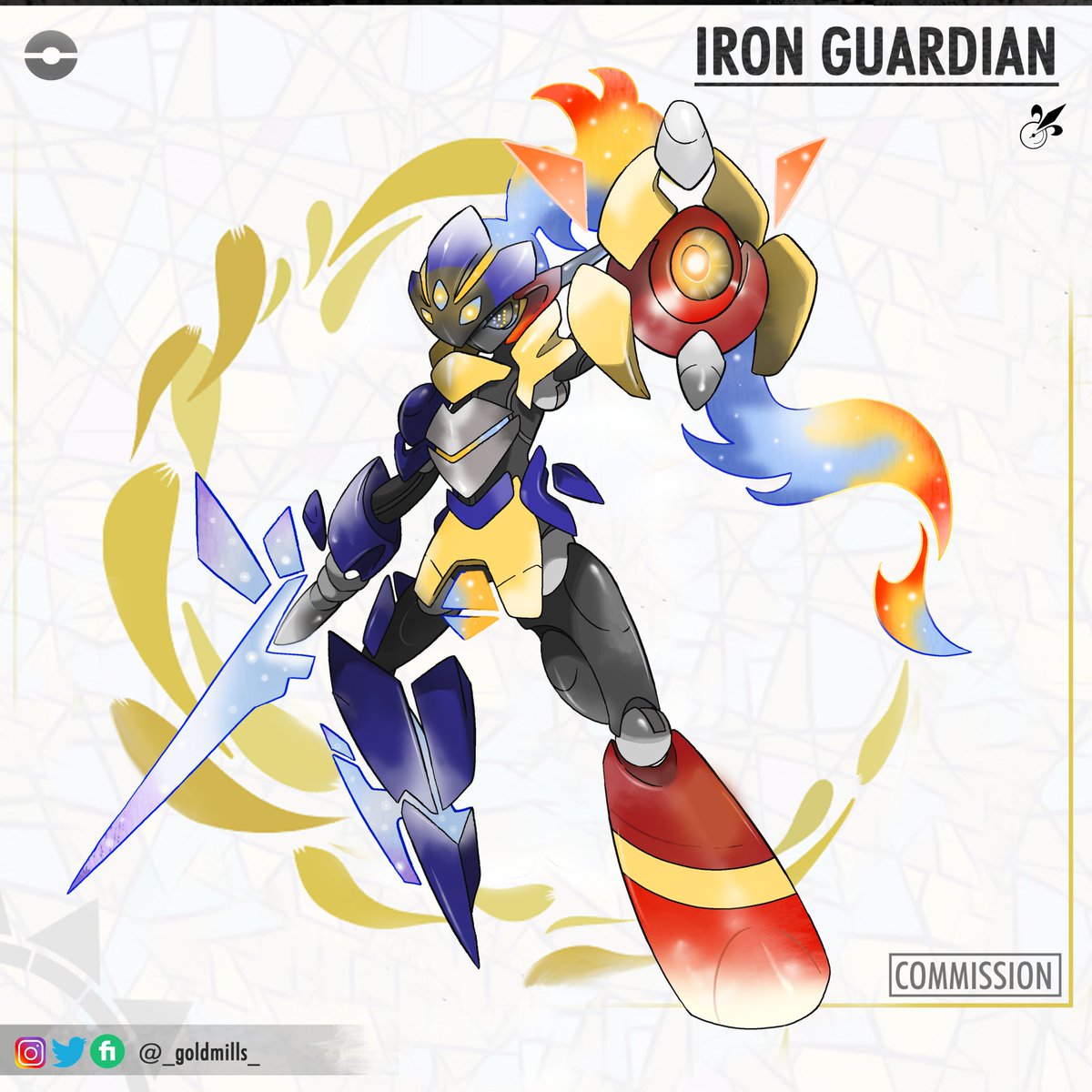_goldmills_'s tweet image. Here is Iron Guardian, a futuristic version that combines elements from Ceruledge and Armarouge - I was commissioned to make this design by Cariboan Region on Instagram :)