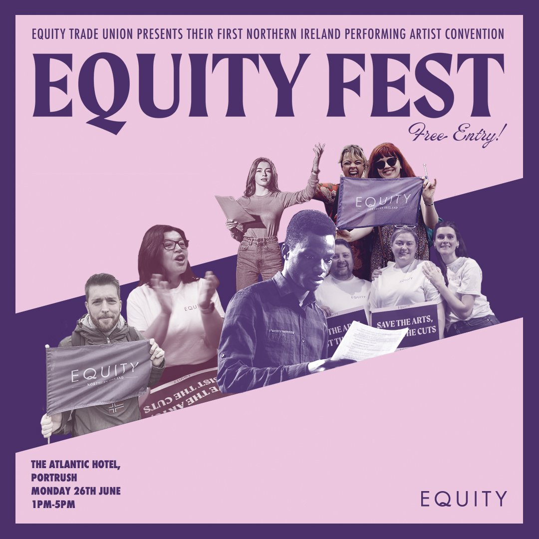 Launching #EquityFest – a one-stop-shop for professional and aspirational performing artists – Portrush 26 June.  Put a date in your diary for this FREE day-long opportunity for face-to-face access to advice from industry contacts.
 
More here: equity.org.uk/get-involved/e…