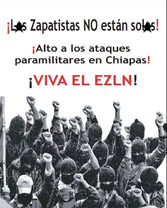 ¡Alto total a la guerra contra el EZLN!
¡Alto total a la guerra en contra de los pueblos y las comunidades zapatistas!
¡Alto total a las agresiones contra las Bases de Apoyo del EZLN!
¡Libertad para todxs lxs presxs políticxs!
¡Libertad a Manuel Gómez Vázquez!

#YaBasta
#LIBERTAD