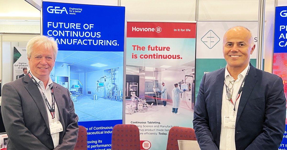 HovioneGroup's tweet photo. Filipe Gaspar and Phillip Gabb had a joint presentation at #MCL23 to talk about #ContinuousTableting and explain how @GEAPharma and Hovione’s partnership can be an added value to the #pharmaceuticalindustry. Looking for high-quality medicines in the most efficient way? Talk to us https://t.co/iZIU9YiUyi