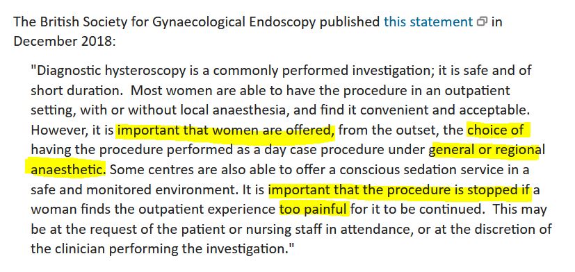 HysteroscopyA's tweet photo. "I had a hysteroscopy yesterday. Never experienced pain like it. It was horrific. I was sobbing and screaming. Never again."  If you're due #hysteroscopy be aware that 1/3 find outpatients severely painful.  You are entitled to ask for general/regional anaesthetic or sedation. https://t.co/egeHtP4ZI7