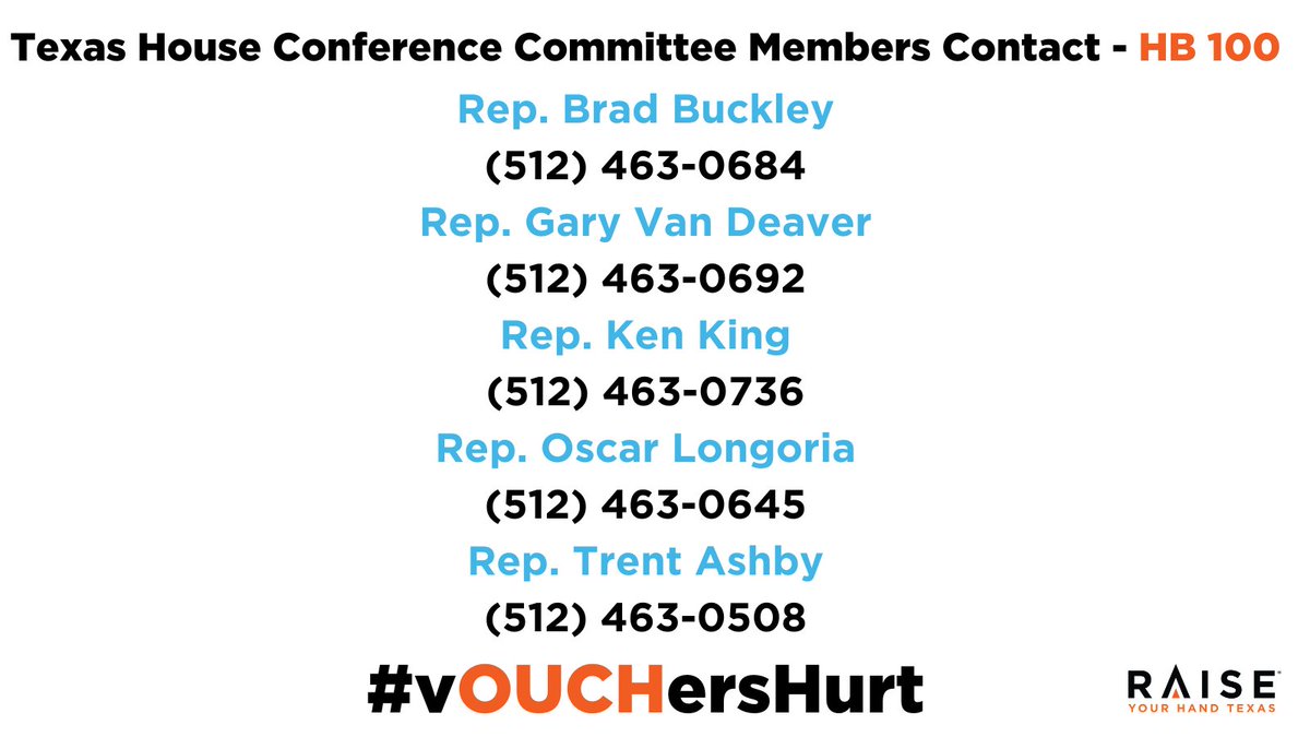 📣NOW: Raise your voice and join us in protecting Texas public schools! #HB100 is in conference committee - we need your help to tell the House conferees to stand strong and vote no on vouchers! Call & tell the House Conferees to vote NO on vouchers and ESAs, because the future…