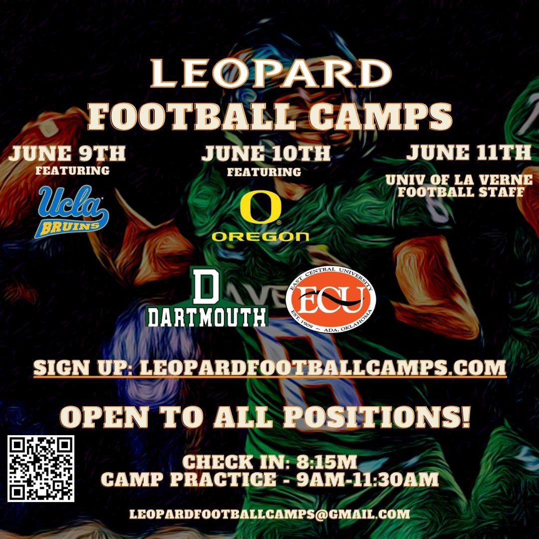 Open to All Positions! Leopard Football Camps this summer!! #HWPO #MTBT leopardfootballcamps.com