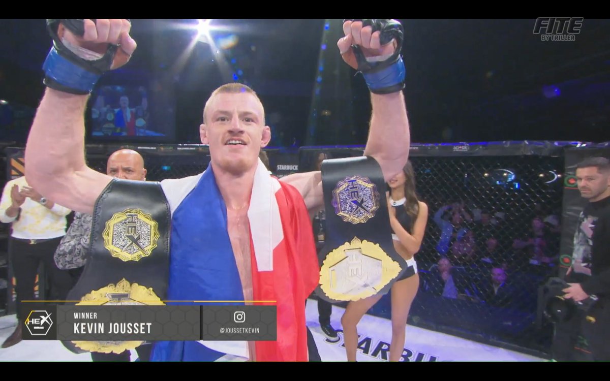 Kevin Jousset becomes the first ever Double Champion in @HexFS history as he gets a third-round TKO over Kitt Campbell to become the HEX FS Welterweight Champion. Jousset is also the Middleweight Champion & is Israel Adeysanya's sparring partner. Expect him in the UFC.
#HEXFS26