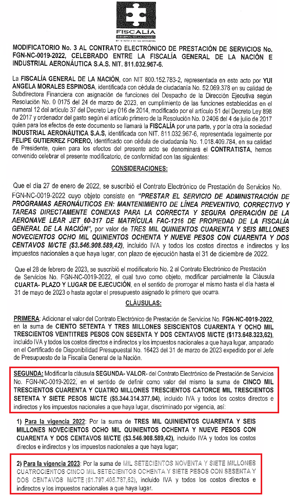 JuanPoe's tweet photo. Sabían que el mantenimiento del avión que usa el Fiscal Francisco Barbosa desde el 27 de enero de 2022 hasta el 31 de mayo de 2023 le fue asignado un costo de 5344 millones de pesos. Para el 1° semestre de 2023 le fue asignado un costo de 1797 millones de pesos. Hilo👇 https://t.co/88QoXlBgjY