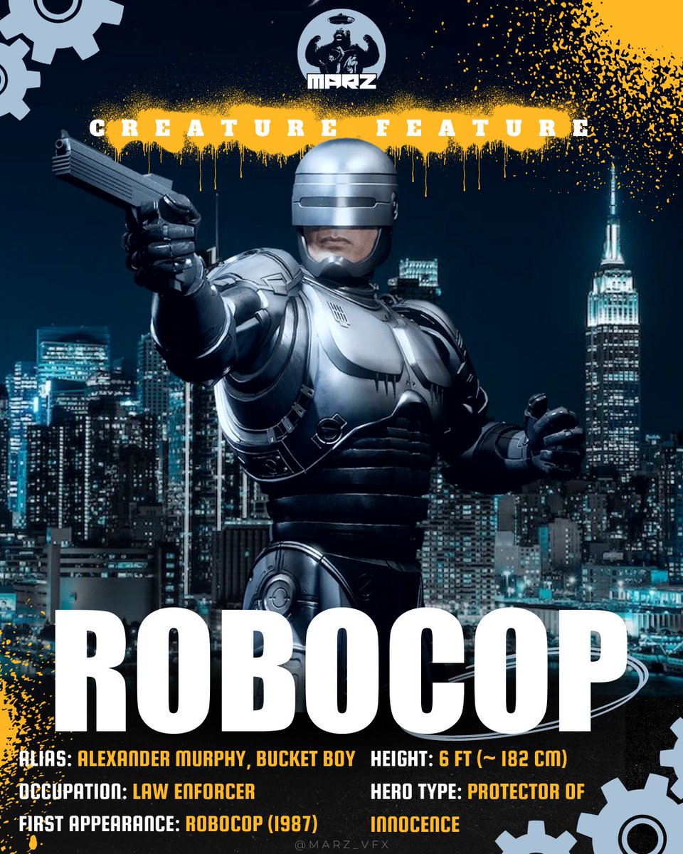 marzvfx's tweet photo. In today's Creature Feature, witness good guy cop Alex Murphy's as the iconic RoboCop! The meticulous design, practical effects, and stop-motion animation make this sci-fi classic a visual marvel. #CreatureFeature #MarzVFX #PractialEffects #Robot #Robocop #SciFi #StopMotion https://t.co/eP0uRePFga