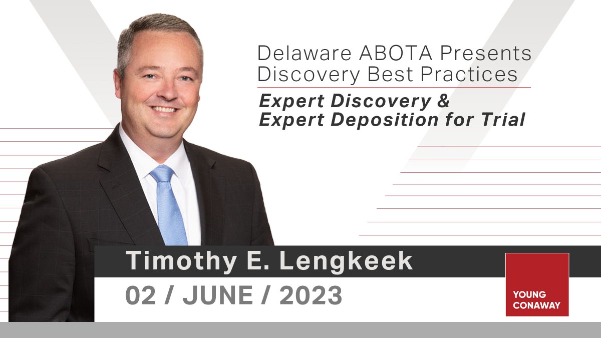 Timothy E. Lengkeek, YC Partner and Chair of the Medical Malpractice and Personal Injury Group, will be speaking at the “Discovery Best Practices” program hosted by Delaware ABOTA and the DSBA on June 2nd!
okt.to/ETq18J