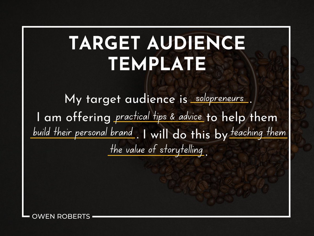 What's your target audience/ideal customer? 

Spoke about this in a dm and it inspired this tweet.

Your:
- content
- tweets
- profile 
- products

should all be created with this in mind.

Fill in this statement, write it down and put it on your wall near your workstation.