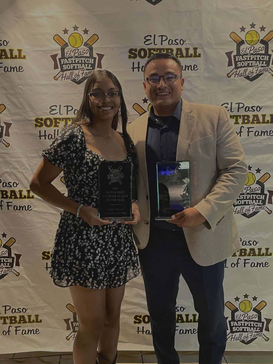 Thank you to the El Paso Men's Fastpitch Hall of Fame for last night's event. Our 2023 El Paso Fastpitch Softball Hall of Fame members.  🦅💛💙

<a href="/KearaMunoz/">keara</a>- 2-4A Player of the Year  
<a href="/A_GonzalezSEHS/">Coach Angel Gonzalez</a>- 2-4A Coach of the Year