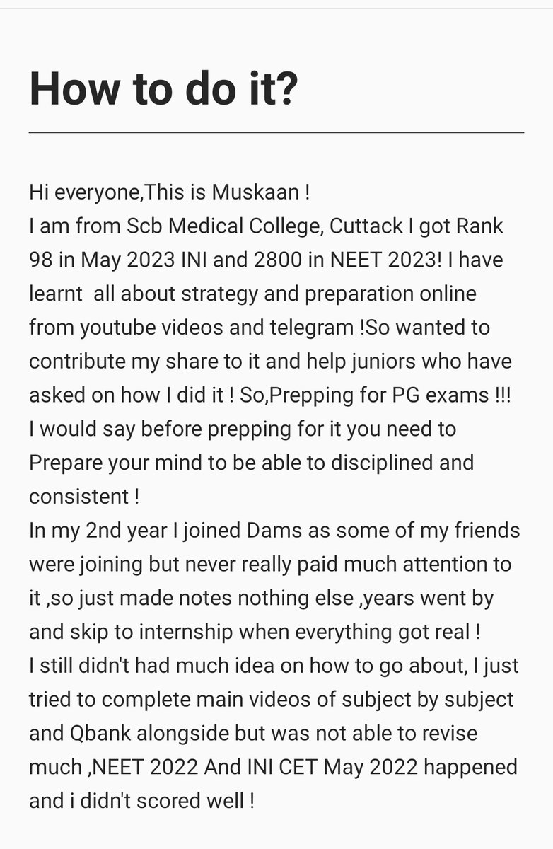muskaan1278's tweet photo. Hello Everyone ! I have tried my best to consolidated everything I could learn in last 10months of my prep and lessons I learned !
Thanks a lot to @DrAditya2935 @Rishabh2970 for all the guidance and help throughout !
#INICET #NEETPG https://t.co/7OXftkpmD8