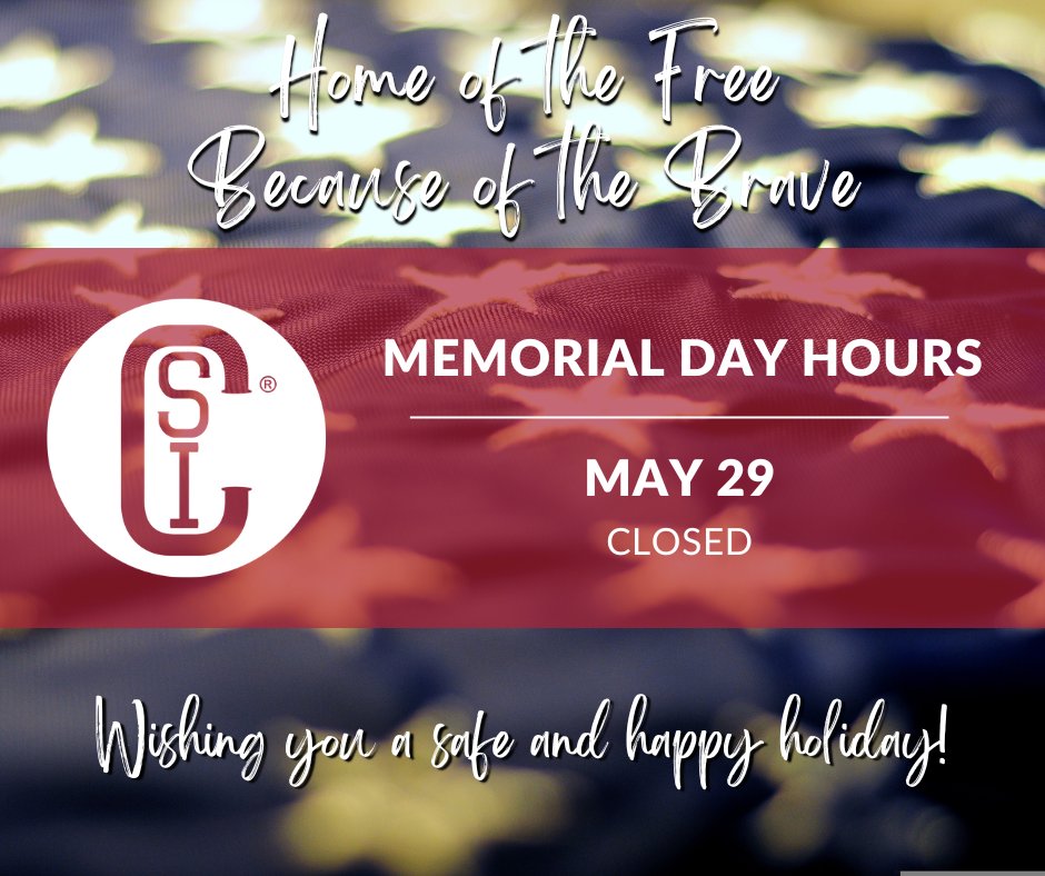 csidesigns's tweet image. In observance of Memorial Day, CSI will be closed Monday, May 29.
Wishing you a safe and happy holiday! 🇺🇸🇺🇸🇺🇸
#MemorialDay #Remembrance #hygienicprocessingsystems