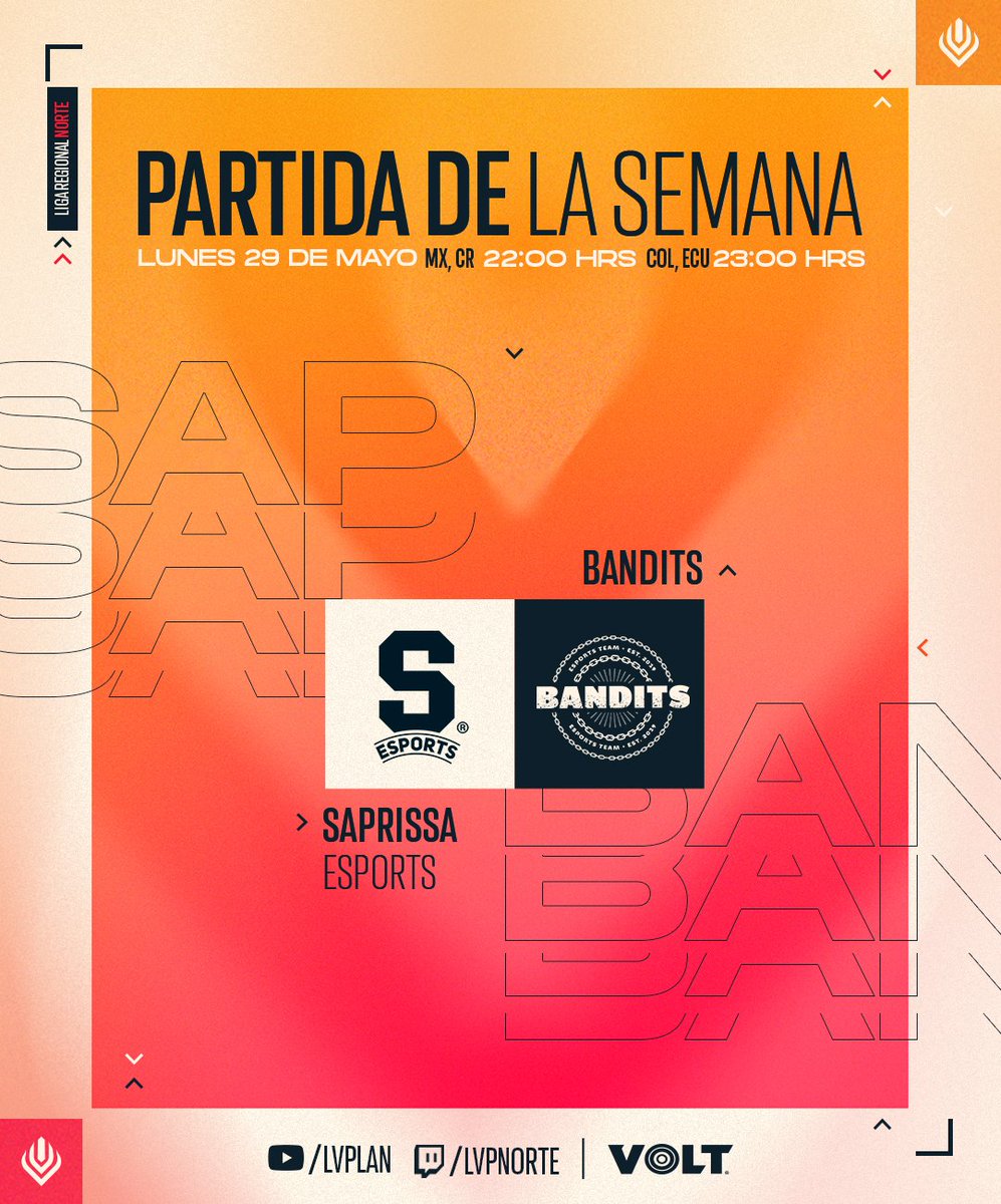 lvplolnorte's tweet photo. ¡No te pierdas la partida de la semana en Liga Regional Norte!
El campeón de Centroamérica y Caribe, @SaprissaEsports, se enfrenta al súper roster de @banditsgaming_.
🗓️ Lunes 29 de mayo - Jornada 3
⏰ 22:00 🇲🇽🇨🇷 | 23:00 🇨🇴🇪🇨
📺 https://t.co/KHnXl8XgkQ | #LRN 🏆 https://t.co/8nXD4jF411