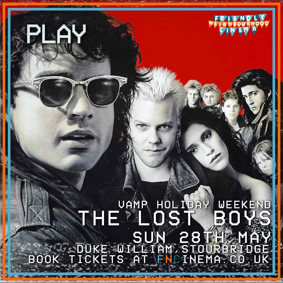VAMP HOLIDAY WEEKEND 🧛
THE LOST BOYS: VHS screens Sunday 28th May at Stourbridge's The Duke William courtesy of your Friendly Neighbourhood Cinema 🍻 Book your tickets at FNCinema.co.uk, EventBITE or on the door. 📼

#vampires #vhs #BankHolidayWeekend #stourbridge