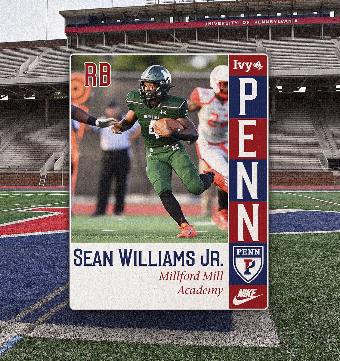 𝐏𝐞𝐧𝐧𝐬𝐲𝐥𝐯𝐚𝐧𝐢𝐚 𝐅𝐨𝐨𝐭𝐛𝐚𝐥𝐥 𝐖𝐞𝐥𝐜𝐨𝐦𝐞𝐬....

🔵 Sean Williams Jr.
🔴 Millford Mills Academy 
⚪️ RB

#FightOnPenn X #BEGREAT