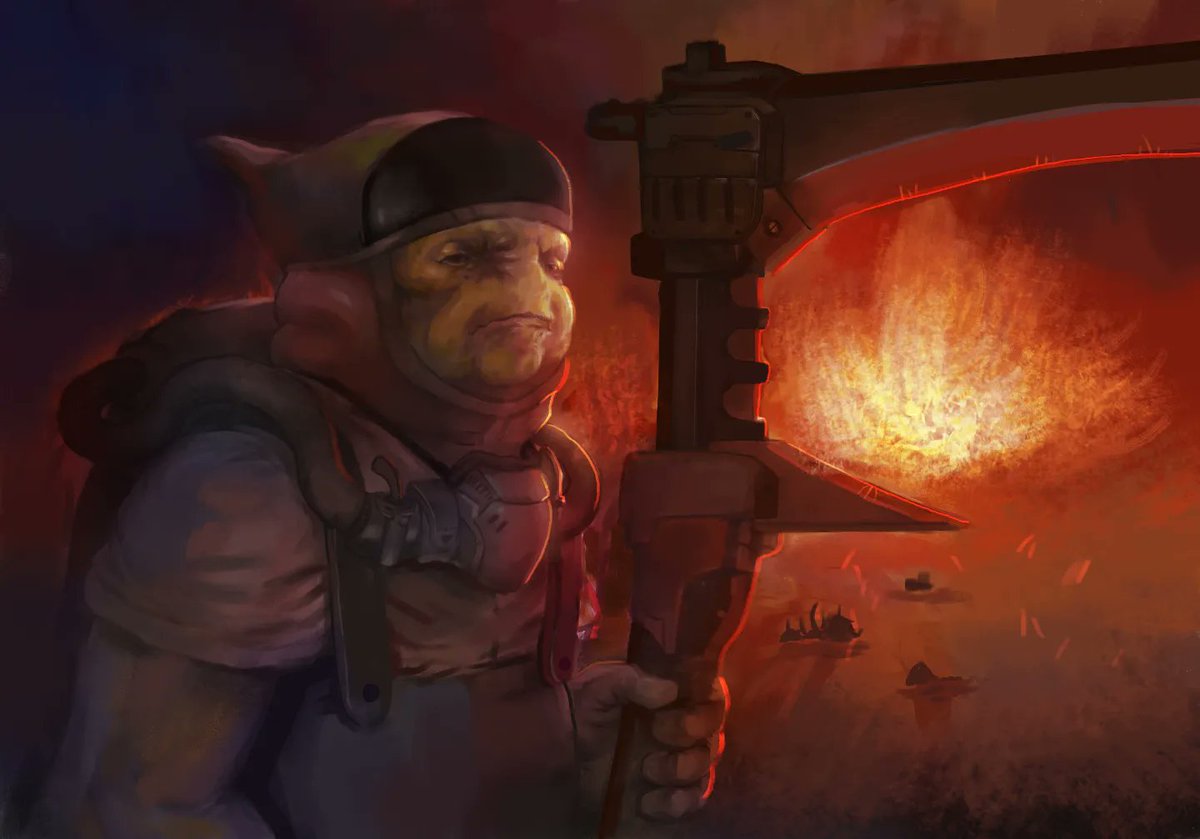 Been picking away at this for a long time, finally got it to where I like it. Just a noseless space farmer defending his land.
#art #characterdesign #illustraion