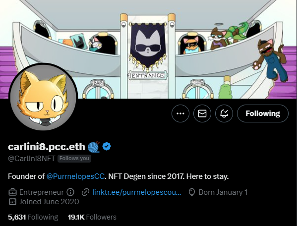 The founder <a href="/Carlini8NFT/">carlini8.pcc.eth 🧶</a> that brought me into eth, unfollowed me.. that’s oke..   Surround yourself with people that appreciate your value..  Time to sell my Purrs soon, and re-invest into projects/founders that do want to connect ❤️