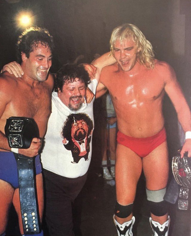 What a great photo! On this day in '84, @thebarrywindham and I won the US Tag Team Titles.