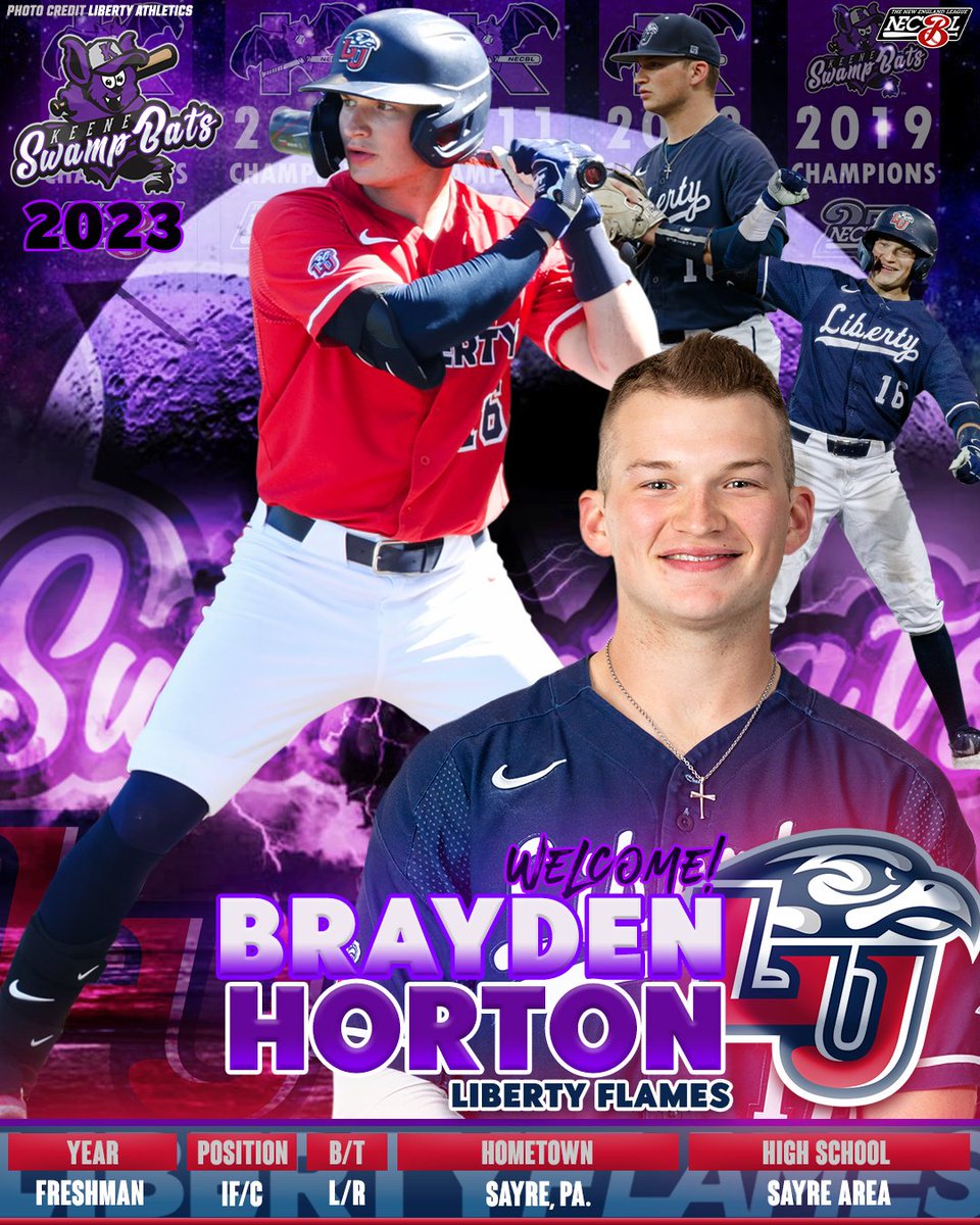.<a href="/BHort21/">Brayden Horton</a> has had a stellar rookie season with <a href="/LibertyBaseball/">Liberty Baseball</a> and will be joining us this summer!  A Perfect Game/Rawling Top 500 recruit out of Sayre Area High School, he has hit a team-best .335 with 12 2B, 6 HR, 38 RBI, and a .470 OBP for the Flames in 46 games! #2023Bat 🦇