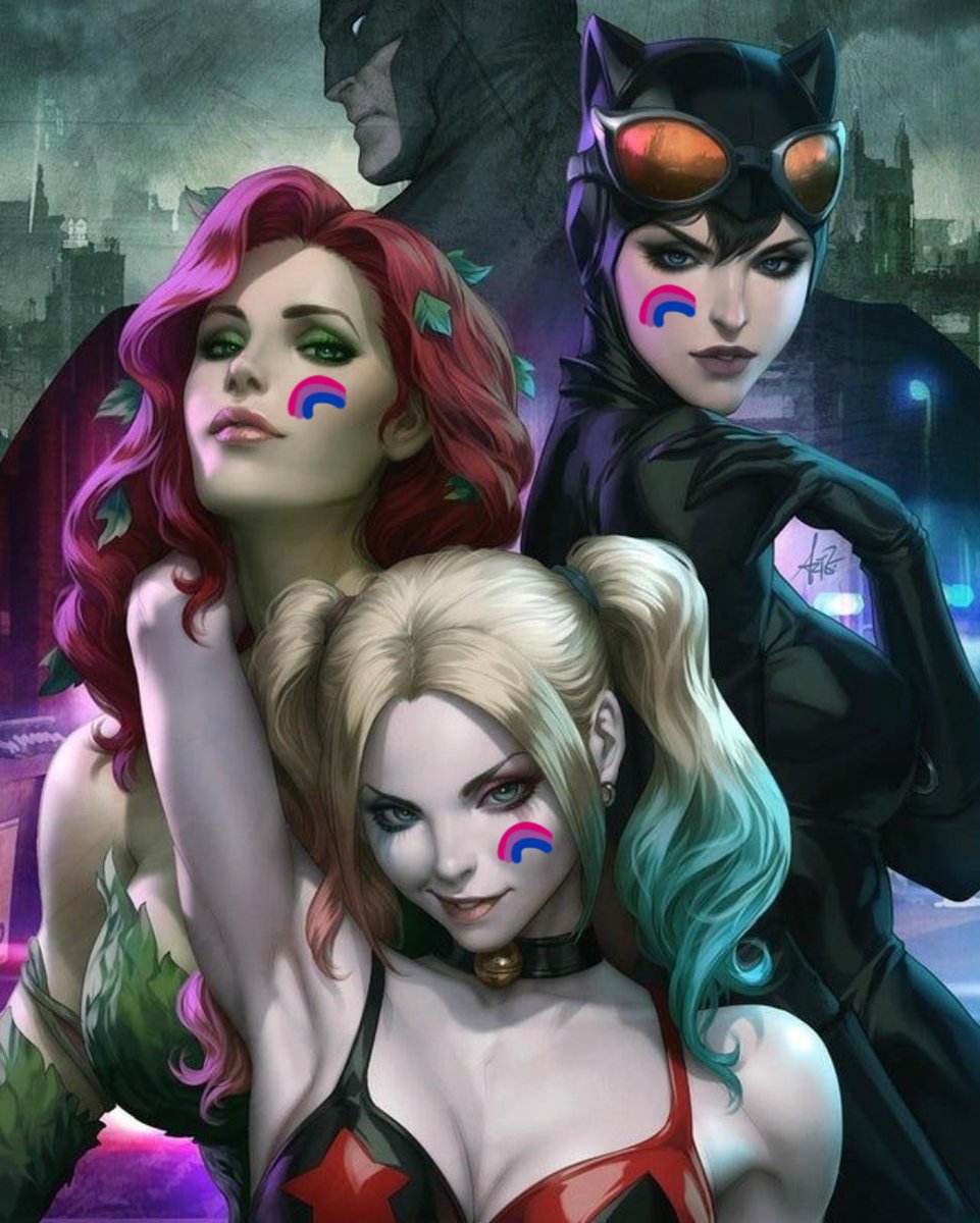 gotham city sirens 🩷💜💙

(poison ivy, catwoman and harley quinn all canon bisexual; ivy and harley canon bi4bi)

🎨 variant cover by artgerm