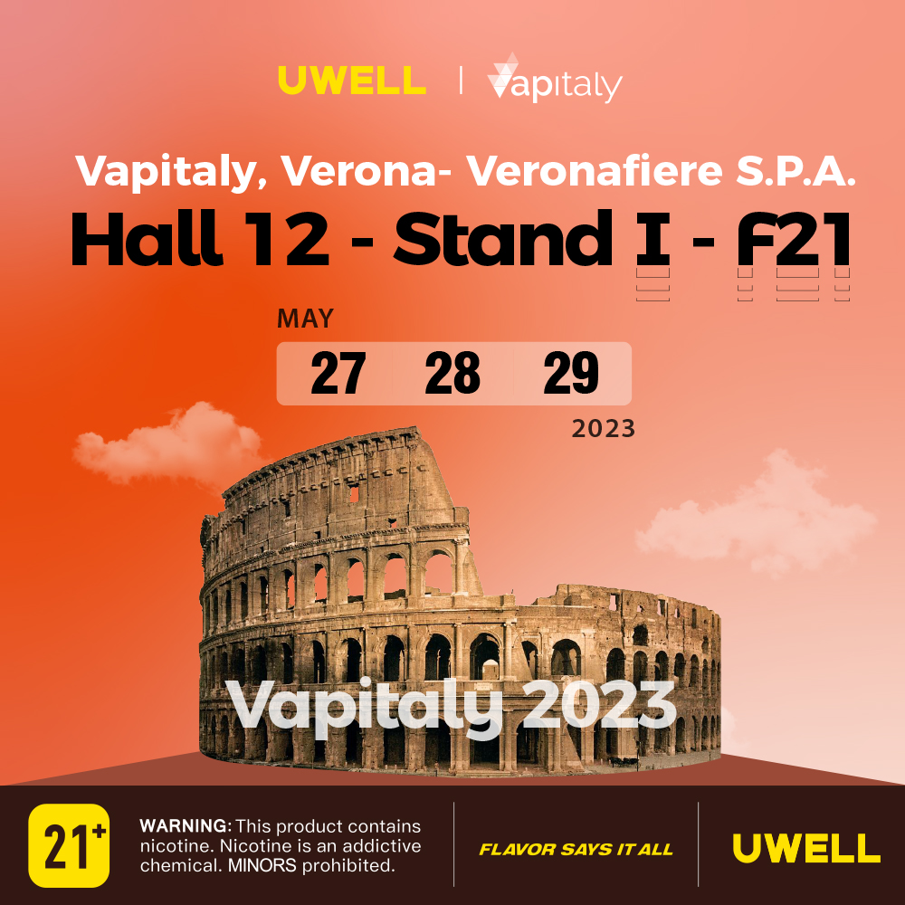 'UWELL l vapitaly 2023' has officially
opened! Come and meet us!

Venue: Verona-Veronafiere, Italy
Exhibition time: May 27-29, 2023
Booth No.: I-F21

#uwell #uwelltech #vapitaly