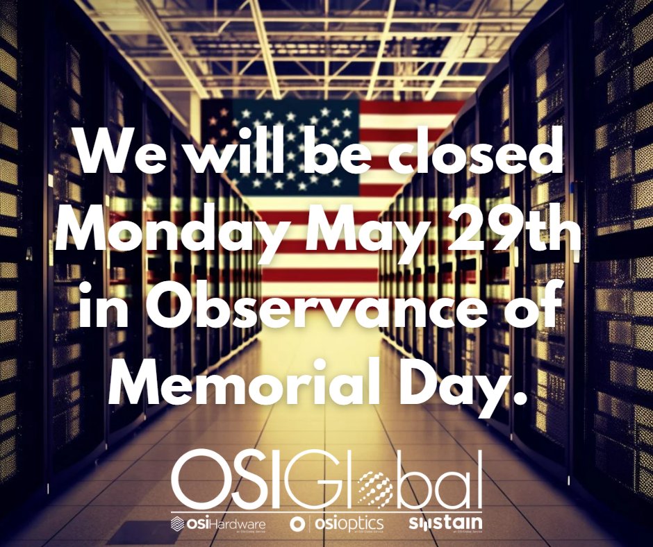 Have a great Memorial Day Weekend! 

#fiberoptics #networkinfrastructure #networkrack #dwdm #dci #cloud #colocation #servers #osiglobal