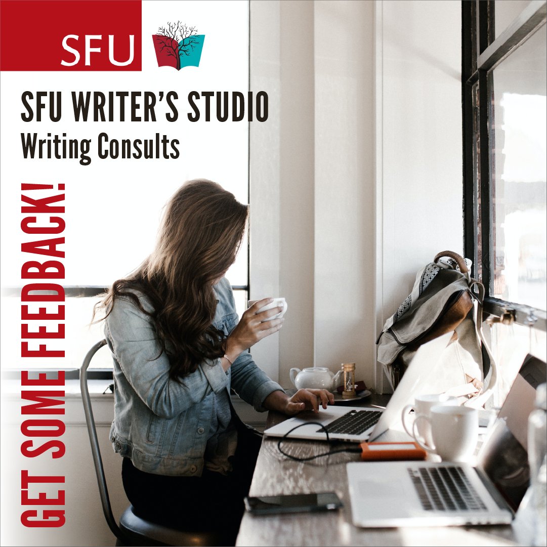 THU. June 8, 5pm, 6pm & 7pm Do you have a work in progress that you want to get feedback on? SFU consults are here to help you with a wide range of genres & styles. Book & get detailed feedback. Details: ow.ly/3Xz450OeCIN via Zoom. Register AskUs@nwpl.ca #nwplibrary